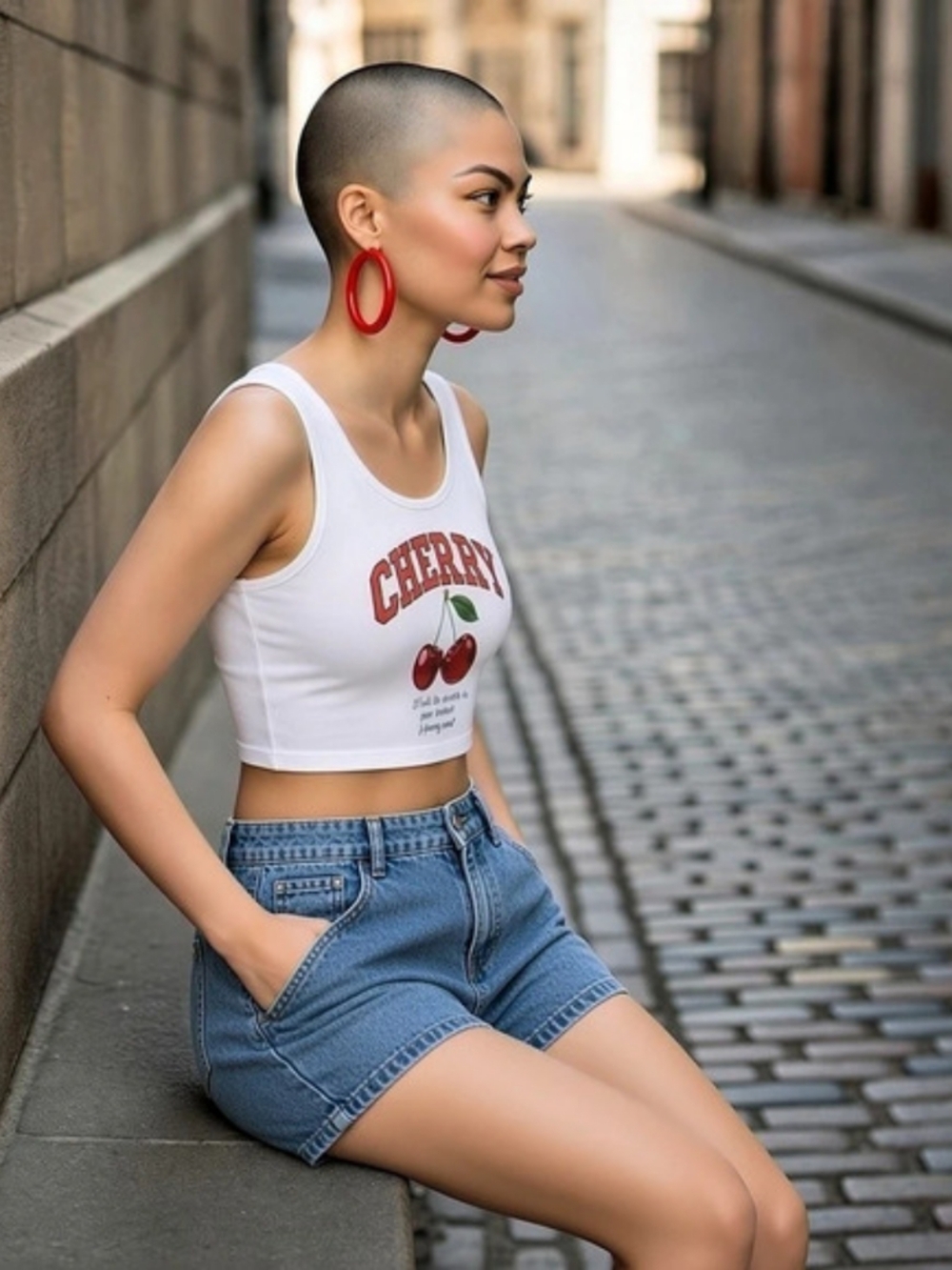 Cherry Graphic Crop Top in White